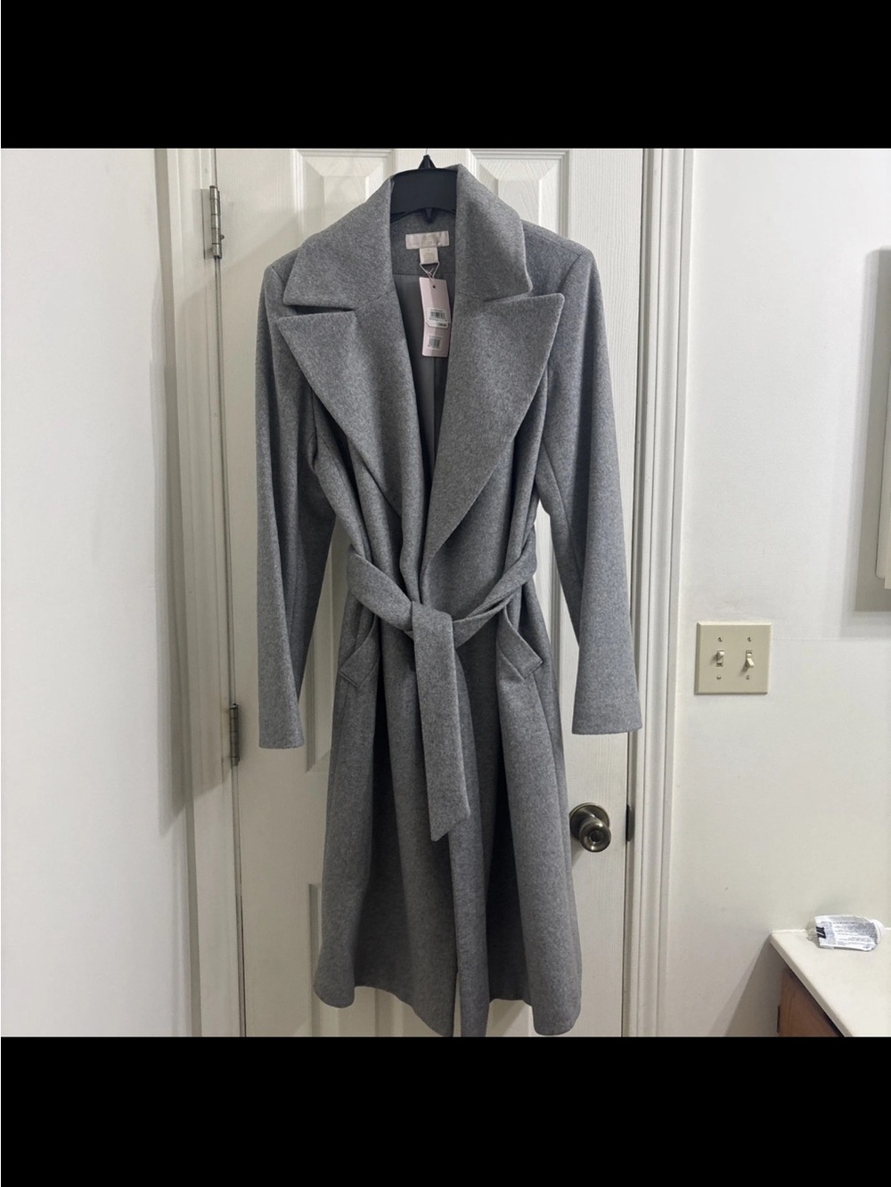 NEW NWT Women’s Rachel Parcell Gray L Belted Wool Winter Coat Size Medium M $249
